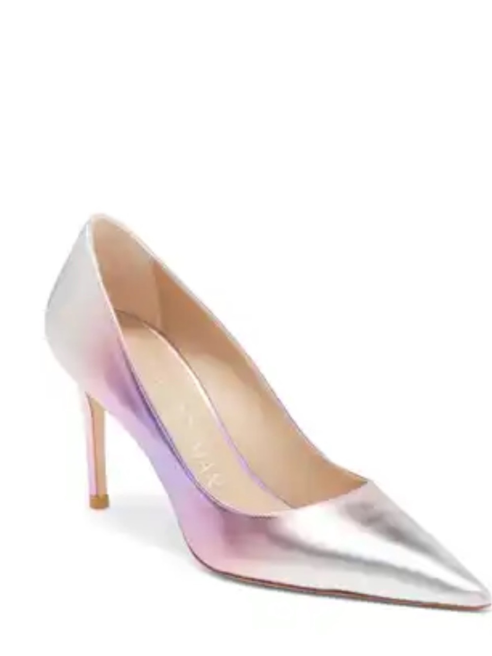 Stuart Weitzman Iridescent Pointed Pump in Silver and Pink-Lilac